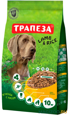 Сухой корм ТРАПЕЗА для взрослых собак всех пород с ягненком и рисом (10 кг)