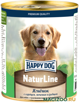Влажный корм (консервы) HAPPY DOG NATUR LINE для взрослых собак с ягненком, сердцем, печенью и рубцом (970 гр)