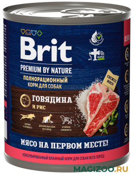 Влажный корм (консервы) BRIT PREMIUM BY NATURE DOG для взрослых собак с говядиной и рисом 5051168 (850 гр)