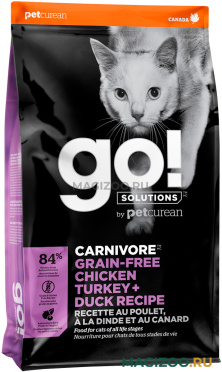Сухой корм GO! SOLUTIONS CARNIVORE беззерновой для кошек и котят 4 вида мяса с курицей, индейкой, уткой и лососем (3,63 кг)