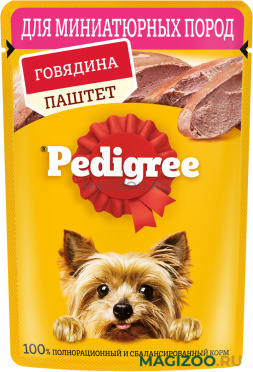 Влажный корм (консервы) PEDIGREE для взрослых собак маленьких пород паштет с говядиной пауч (80 гр)