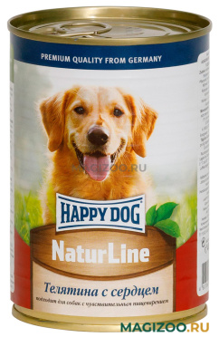 Влажный корм (консервы) HAPPY DOG для взрослых собак с телятиной и сердцем (410 гр)