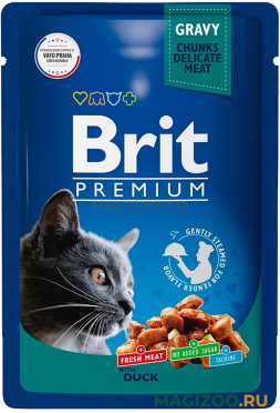 Влажный корм (консервы) BRIT PREMIUM CAT DUCK для взрослых кошек с уткой в соусе пауч (85 гр)