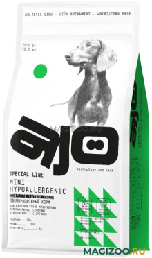 Сухой корм AJO DOG SPECIAL LINE MINI HYPOALLERGENIC для взрослых собак маленьких пород при пищевой аллергии с индейкой и гречкой (2 кг)