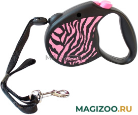 FLEXI SAFARI CORD тросовый поводок-рулетка для животных 5 м размер S розовая зебра (1 шт)