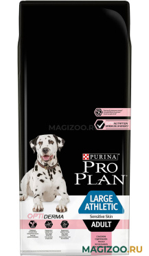 Сухой корм PRO PLAN OPTI DERMA для взрослых собак крупных пород с атлетическим телосложением с чувствительной кожей с лососем (14 кг)