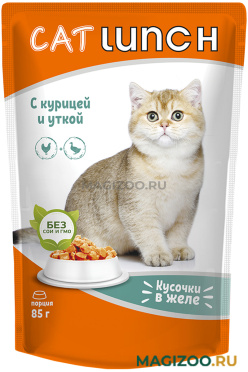 Влажный корм (консервы) CAT LUNCH для взрослых кошек с курицей и уткой в желе пауч (85 гр)