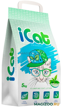 ICAT наполнитель комкующийся для туалета кошек с ароматом зеленого сада (5 кг)