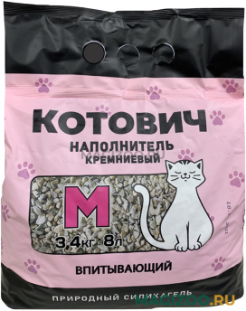 КОТОВИЧ М наполнитель впитывающий кремневый для туалета кошек розовый (3,4 кг УЦ)