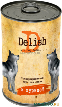 Влажный корм (консервы) DELISH DOG для взрослых собак с курицей (400 гр)