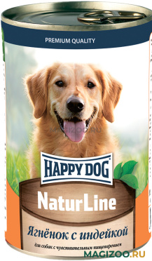 Влажный корм (консервы) HAPPY DOG NATUR LINE для взрослых собак с ягненком и индейкой (410 гр)
