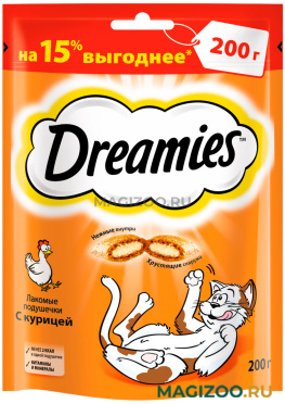 Лакомство DREAMIES для кошек подушечки с курицей (200 гр)