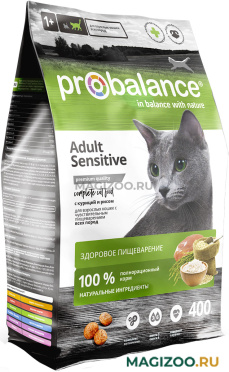 Сухой корм PROBALANCE CAT SENSITIVE для взрослых кошек с чувствительным пищеварением с курицей и рисом (0,4 кг)