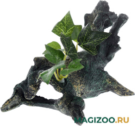 Декор грот для аквариума Коряга с растением, 18 х 10,5 х 13 см, BARBUS, Decor 025 (1 шт)