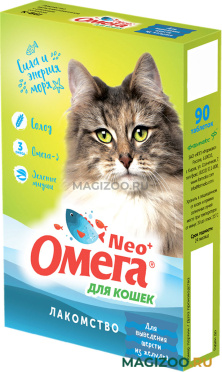 Лакомство ОМЕГА NEO+ для кошек для вывода шерсти с ржаным солодом (90 шт)
