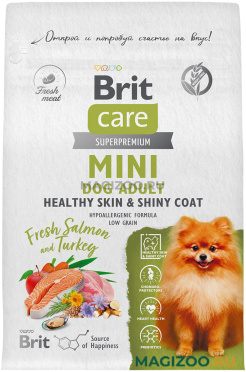 Сухой корм BRIT CARE MINI DOG ADULT HEALTHY SKIN & SHINY COAT для взрослых собак маленьких пород для здоровья кожи и шерсти с лососем и индейкой (0,4 кг)