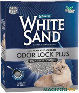 WHITE SAND ODOR LOCK PLUS наполнитель комкующийся для туалета кошек с активированным углем без запаха (6 л)