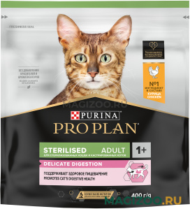 Сухой корм PRO PLAN STERILISED DELICATE DIGESTION для взрослых стерилизованных кошек и кастрированных котов для чувствительного пищеварения с курицей (0,4 кг)