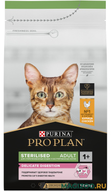Сухой корм PRO PLAN STERILISED DELICATE DIGESTION для взрослых стерилизованных кошек и кастрированных котов для чувствительного пищеварения с курицей (1,5 кг)