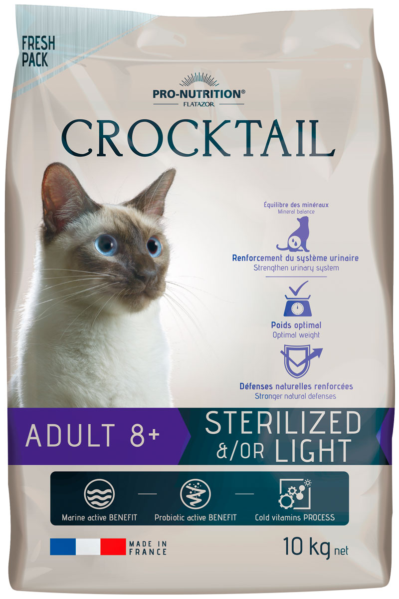 Flatazor Crocktail Adult 8+ Sterilised/light диетический для пожилых кастрированных котов и стерилизованных кошек (10 кг)
