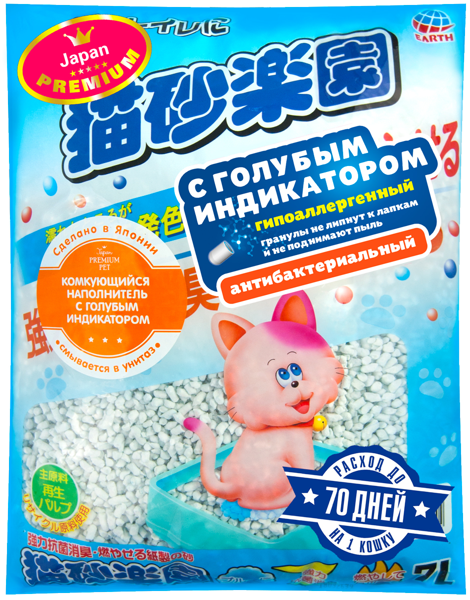 Наполнитель комкующийся Premium Pet Japan целлюлозно-полимерный с голубым индикатором для туалета кошек (7 л)
