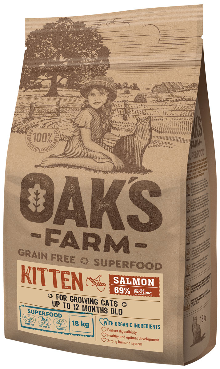 

Oak's Farm Grain Free Salmon Kitten беззерновой для котят с лососем (6 кг)