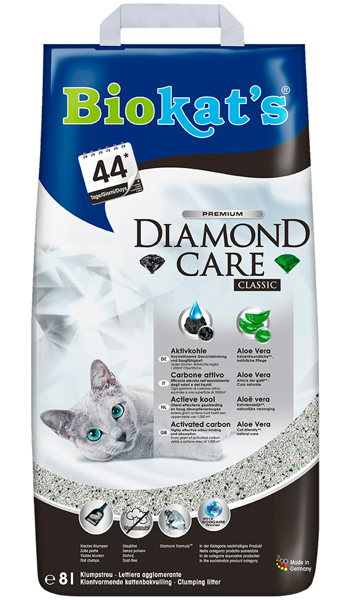 

Biokat's Diamond Care Classic наполнитель комкующийся для туалета кошек с активированным углем (8 л)