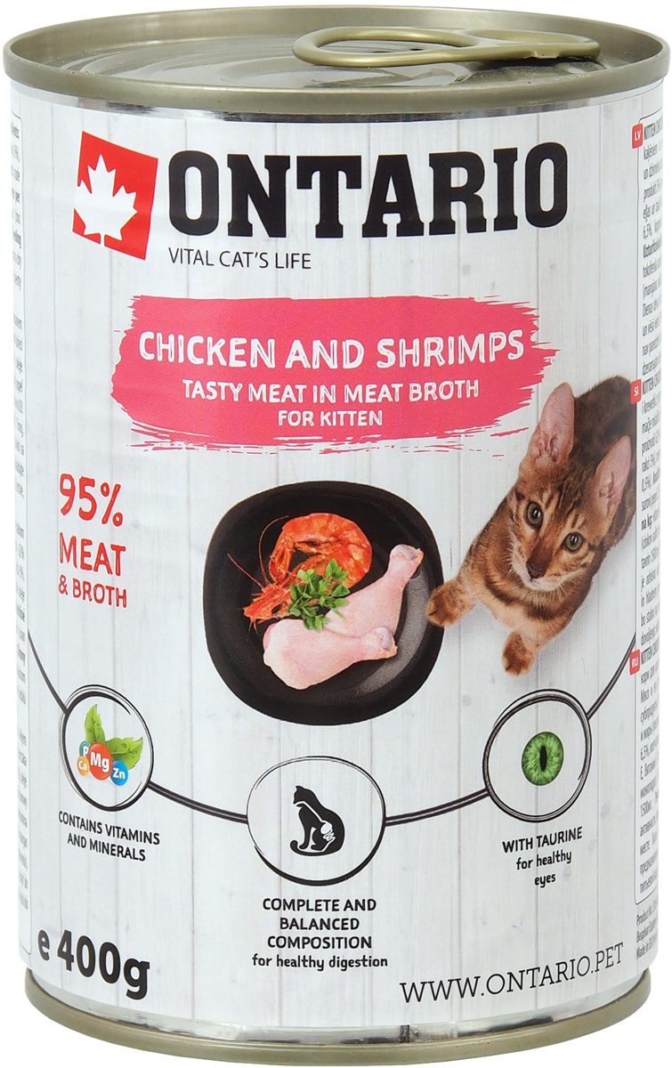 

Ontario для котят с курицей, креветками и рисом (400 гр х 6 шт)