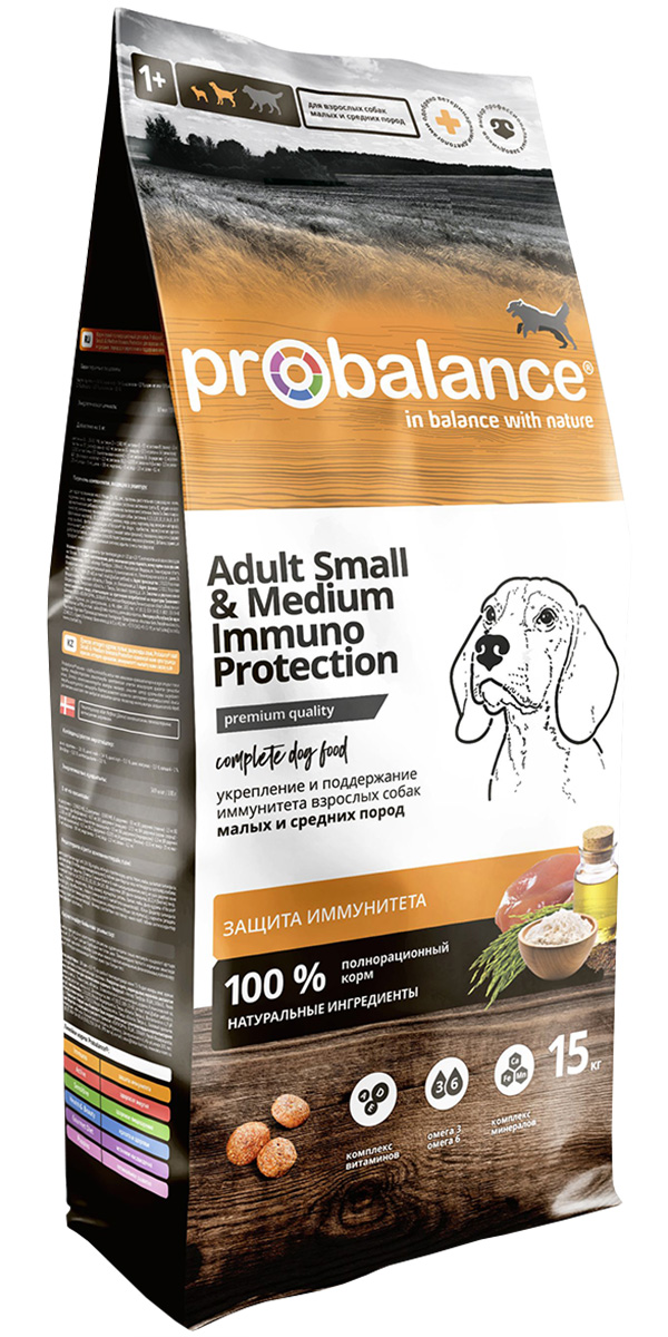 

Probalance Dog Adult Small & Medium Immuno для взрослых собак маленьких и средних пород с курицей (15 кг)