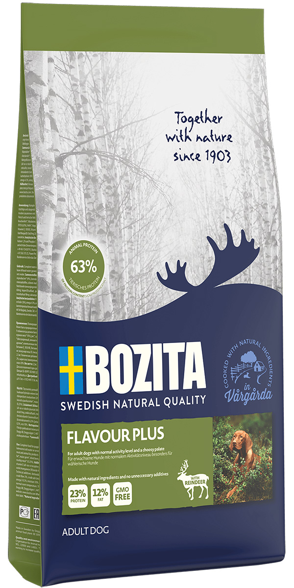 

Bozita Flavour Plus для привередливых взрослых собак всех пород с нормальным уровнем активности с оленем (12 кг)