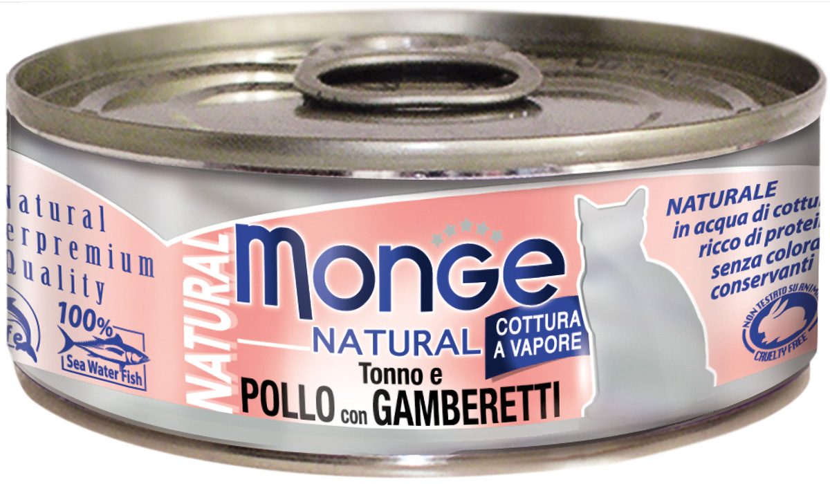 

Monge Natural Cat для взрослых кошек с тунцом, курицей и креветками (80 гр)