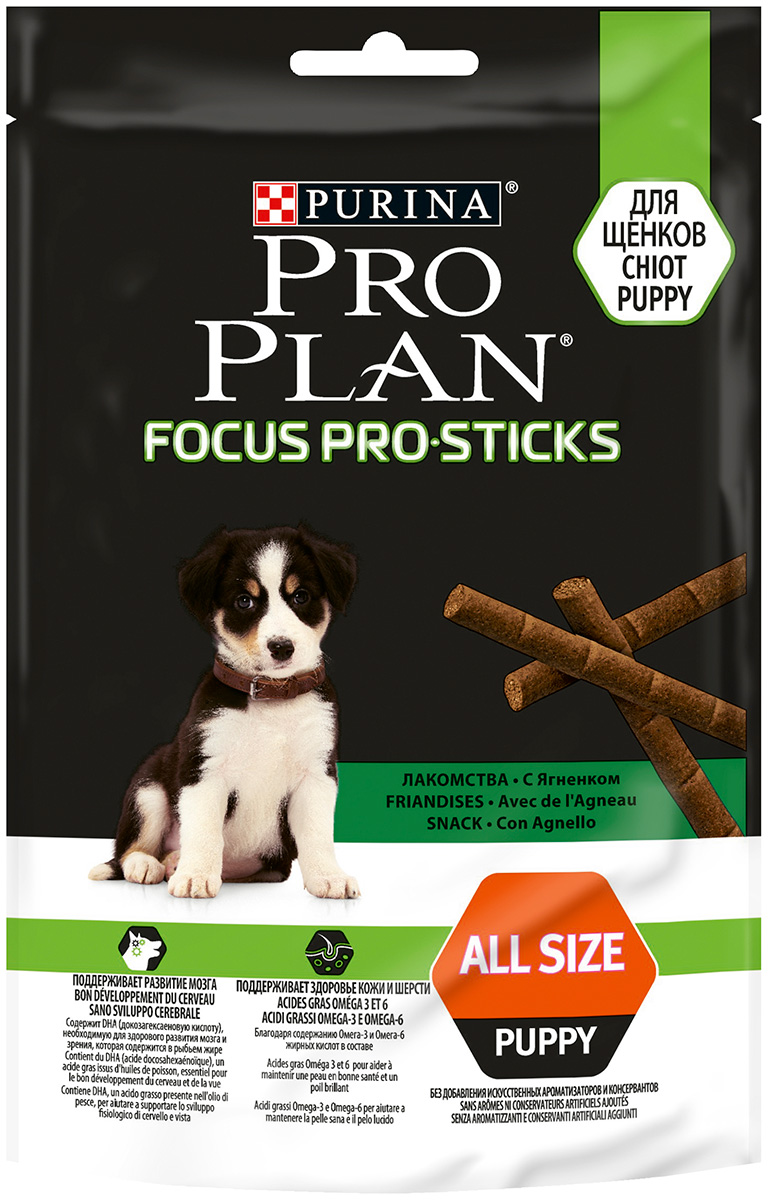 

Лакомство Pro Plan Focus Pro Stiks для щенков всех пород палочки для поддержания развития мозга с ягненком 126 гр (1 уп)