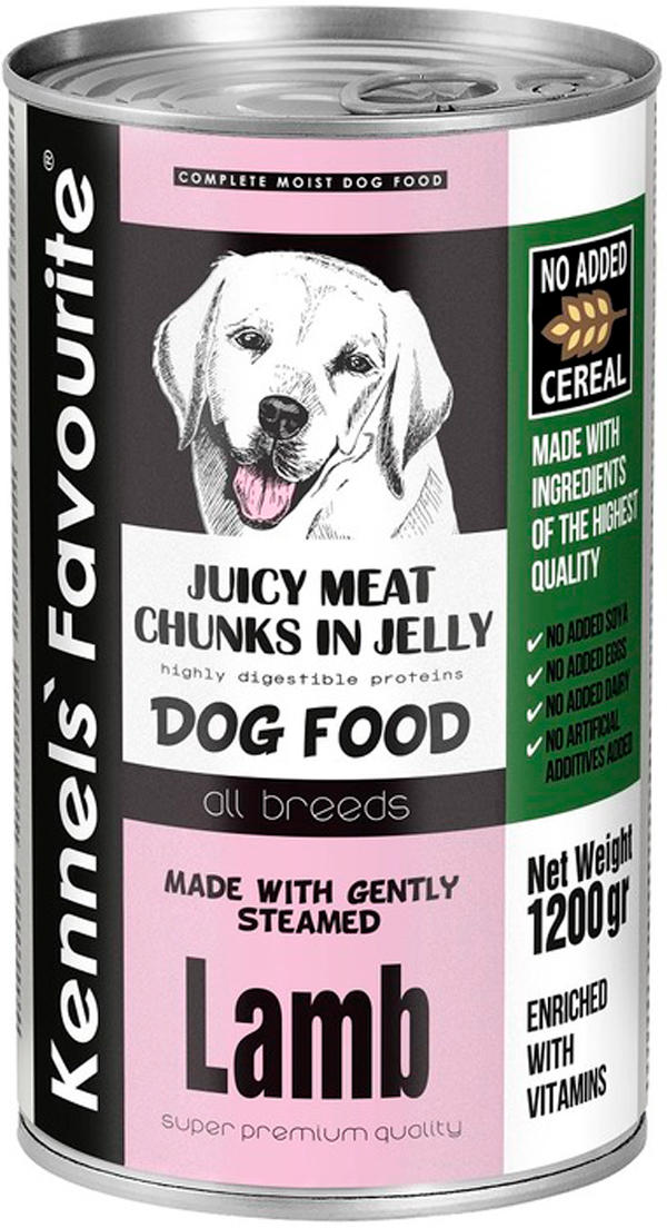 Kennels` Favourite Canned Food Lamb беззерновые взрослых собак всех пород с кусочками ягненка в желе 1200 гр (1200 гр х 6 шт)