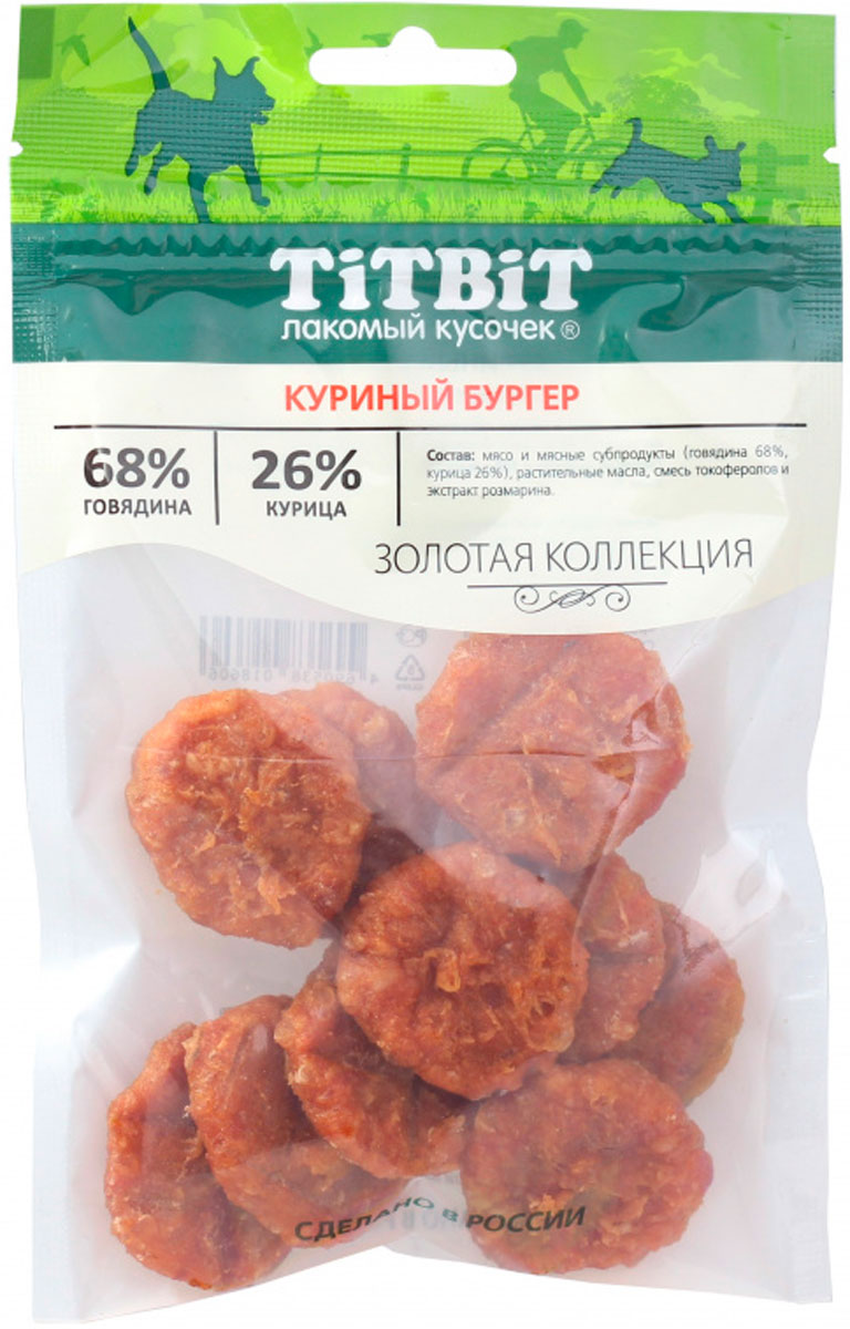 

Лакомство Tit Bit золотая коллекция для собак куриный бургер (70 гр)