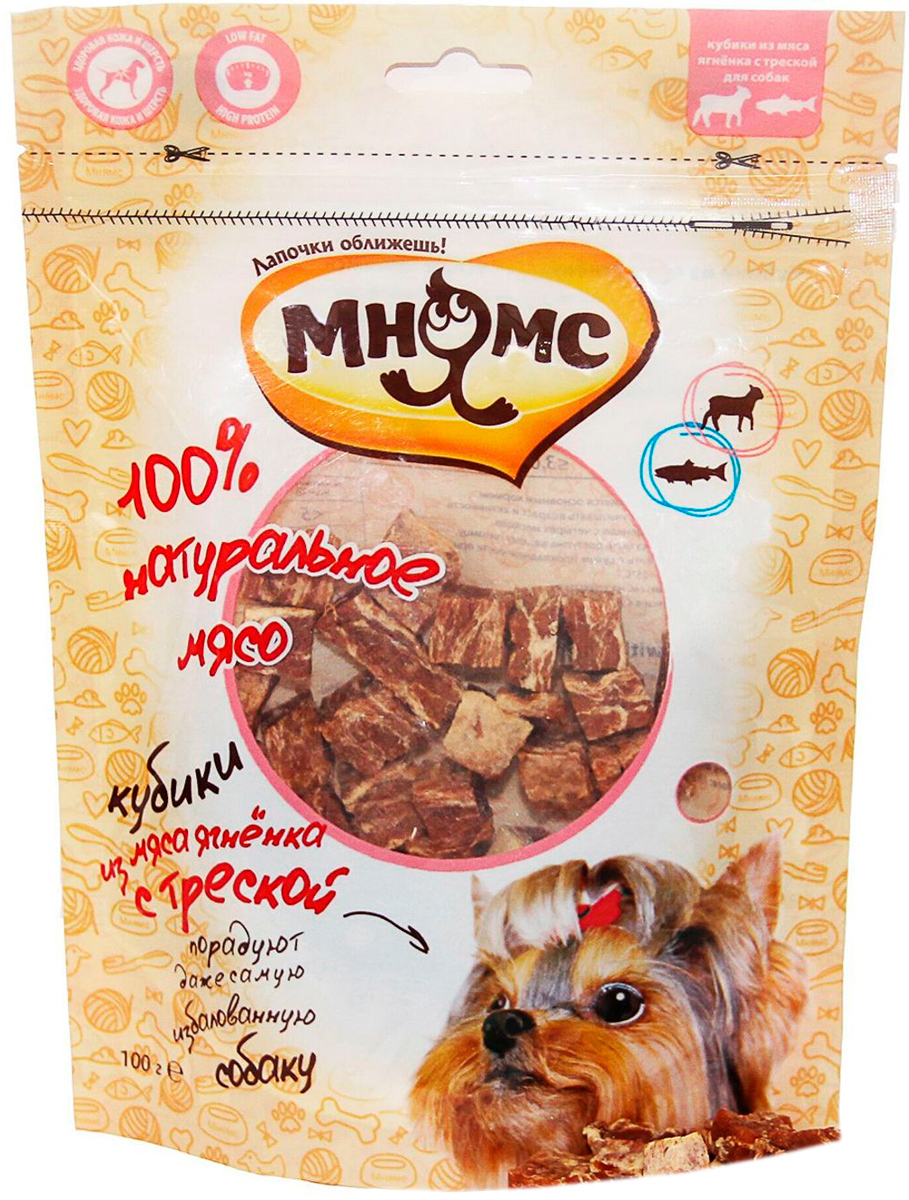 

Лакомство мнямс для собак кубики из мяса ягненка с треской (100 гр)