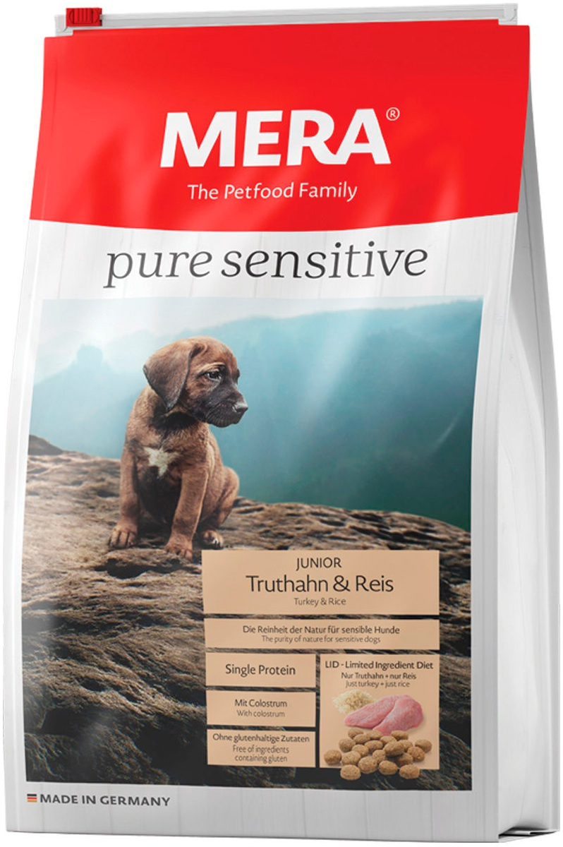 

Mera Pure Sensitive Dog Junior Truthahn & Reis для щенков всех пород с чувствительным пищеварением с индейкой и рисом (1 кг)