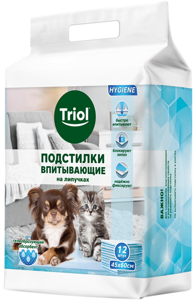 

Подстилки впитывающие для животных на липучках Triol 45 х 60 см (12 шт)
