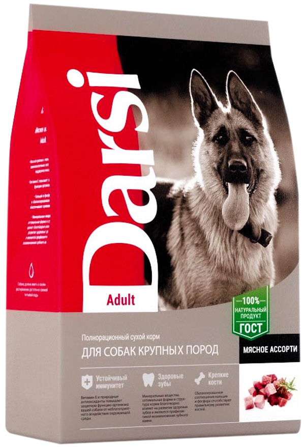 

Darsi Adult Dog для взрослых собак крупных пород с мясным ассорти (2,5 кг)