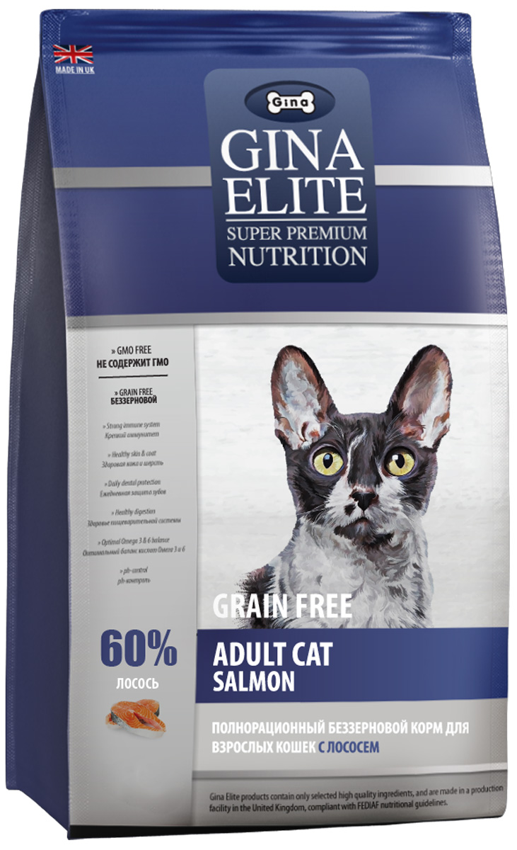 

Gina Elite Grain Free Adult Cat Salmon беззерновой для взрослых кошек с лососем (0,4 кг)