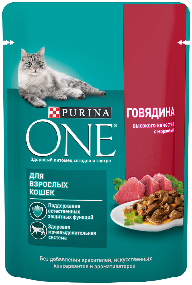 

Purina One для взрослых кошек с говядиной и морковью (75 гр)