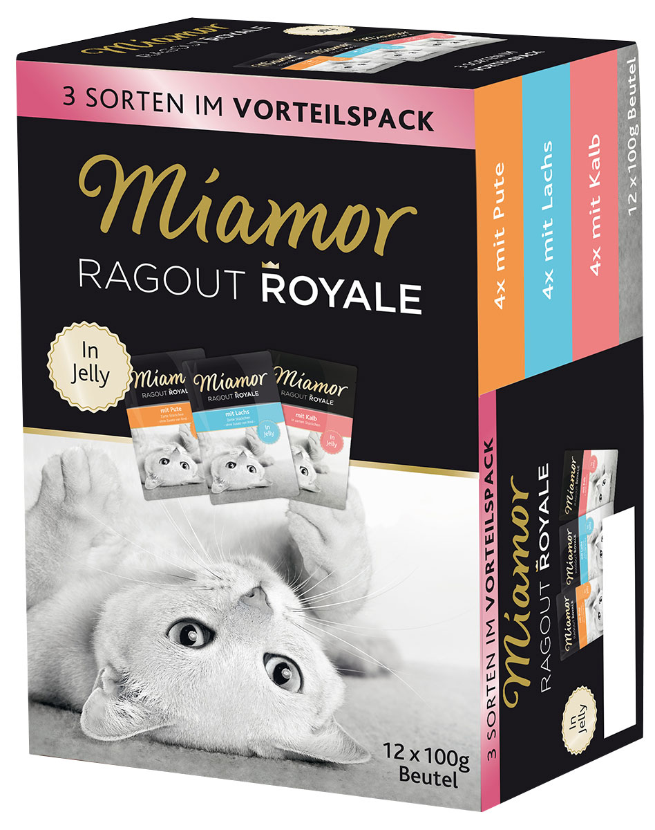 

Miamor Multibox Ragout Royal набор паучей для взрослых кошек с индейкой, лососем и телятиной в желе (100 гр х 12 шт)