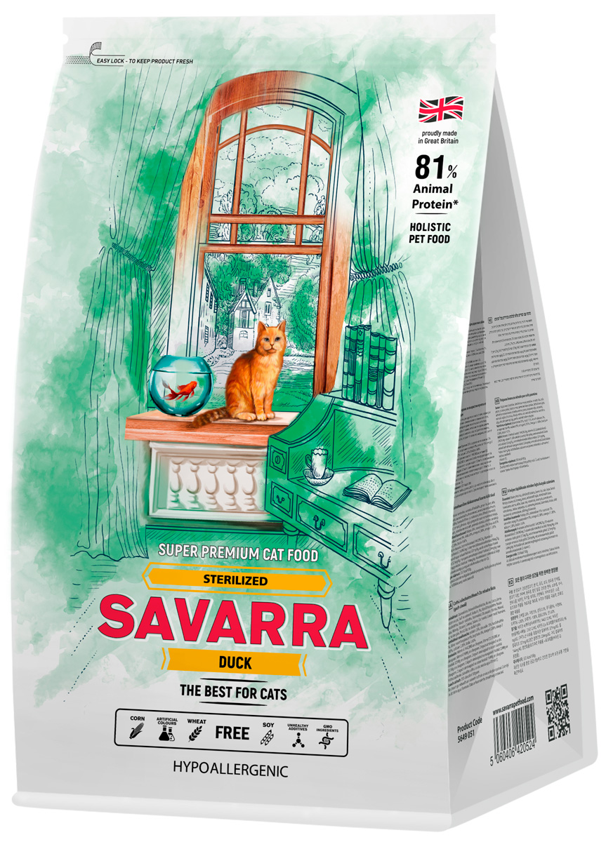 

Savarra Adult Cat Sterilized для взрослых кастрированных котов и стерилизованных кошек с уткой (0,4 кг)