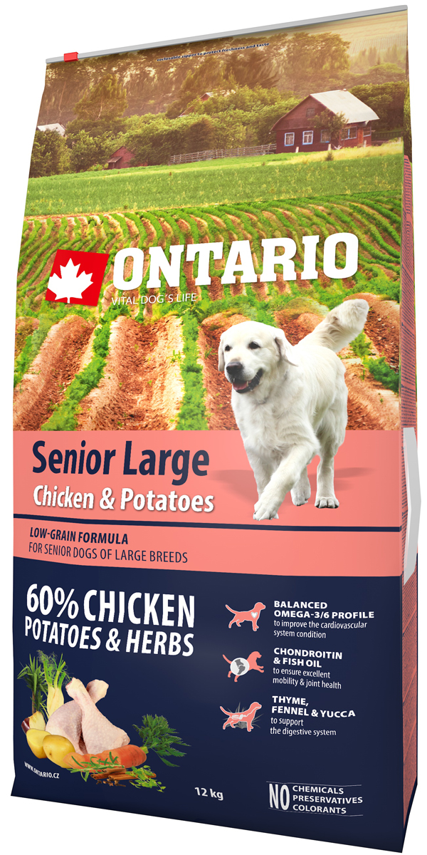 

Ontario Dog Senior Large Chicken & Potatoes низкозерновой для пожилых собак крупных пород с курицей и картофелем (12 + 12 кг)