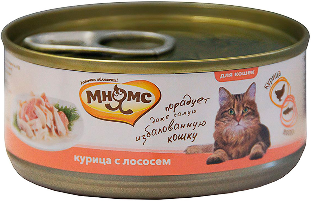 

мнямс для взрослых кошек с курицей и лососем в желе (70 гр)