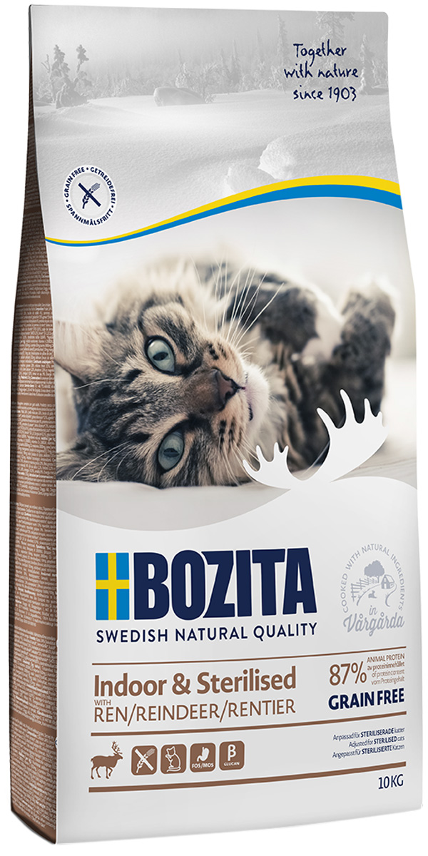 

Bozita Indoor & Sterilised Grain Free Reindeer беззерновой для взрослых кастрированных и стерилизованных котов и кошек живущих дома с оленем (0,4 кг)