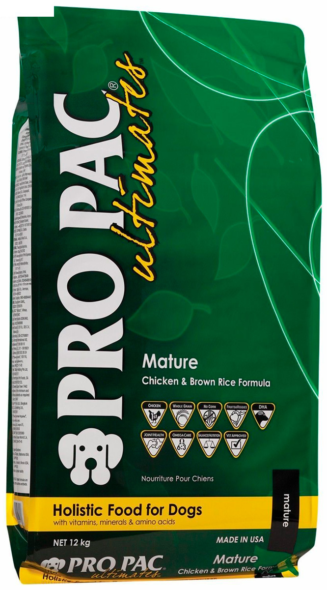 Pro Pac Ultimates Mature Chicken Meal & Brown Rice для пожилых собак всех пород с курицей и рисом (12 + 12 кг)
