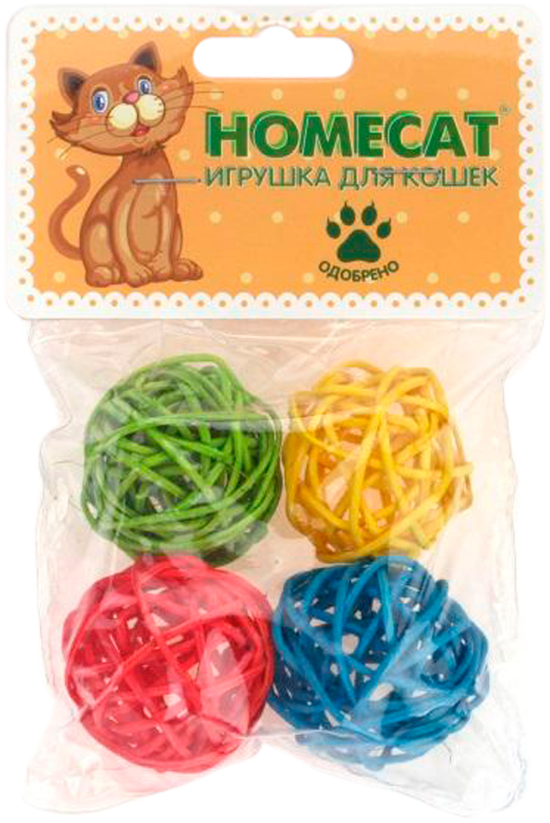 

Игрушка для кошек Homecat Мяч с колокольчиком ротанг 4,5 см уп. 4 шт (1 шт)