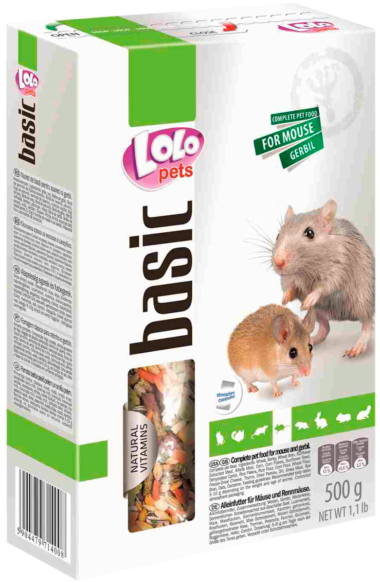 Lolo Pets Basic корм для мышей и песчанок коробка (500 гр)