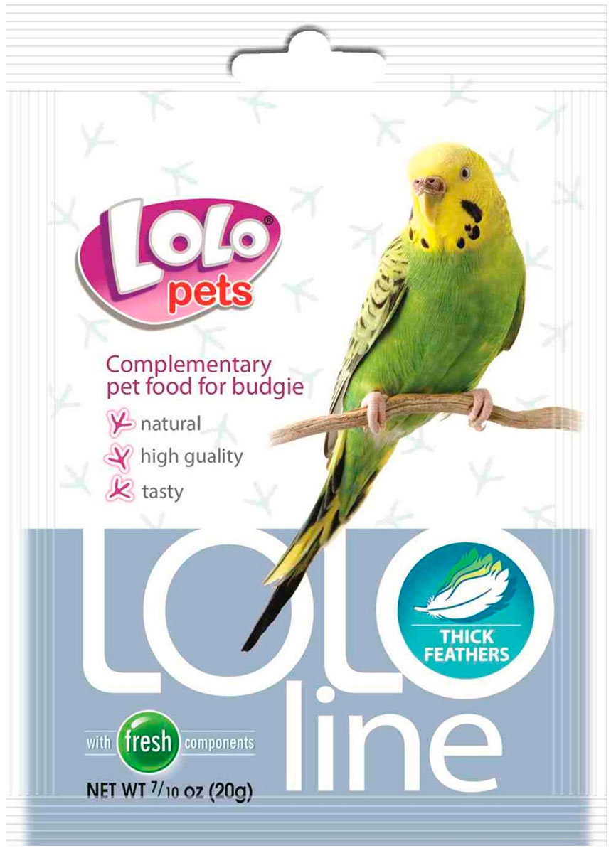 

Lolo Pets Lololine густые перья дополнительная смесь для волнистых попугаев в период линьки (20 гр)