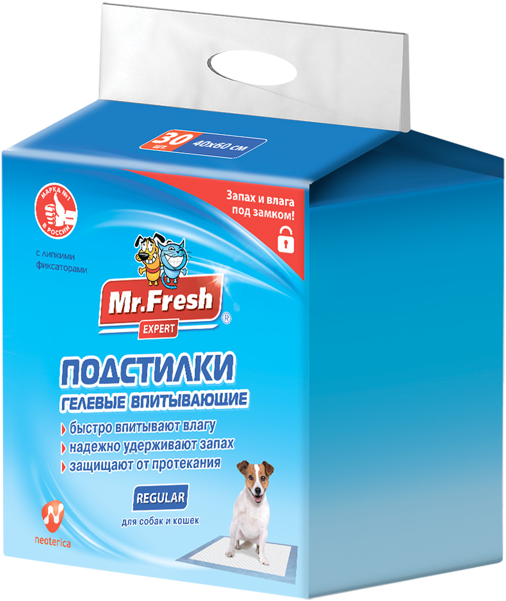 

Пеленки впитывающие гелевые для животных с липким фиксатором Mr. Fresh Expert Regular 40 х 60 см (30 шт)